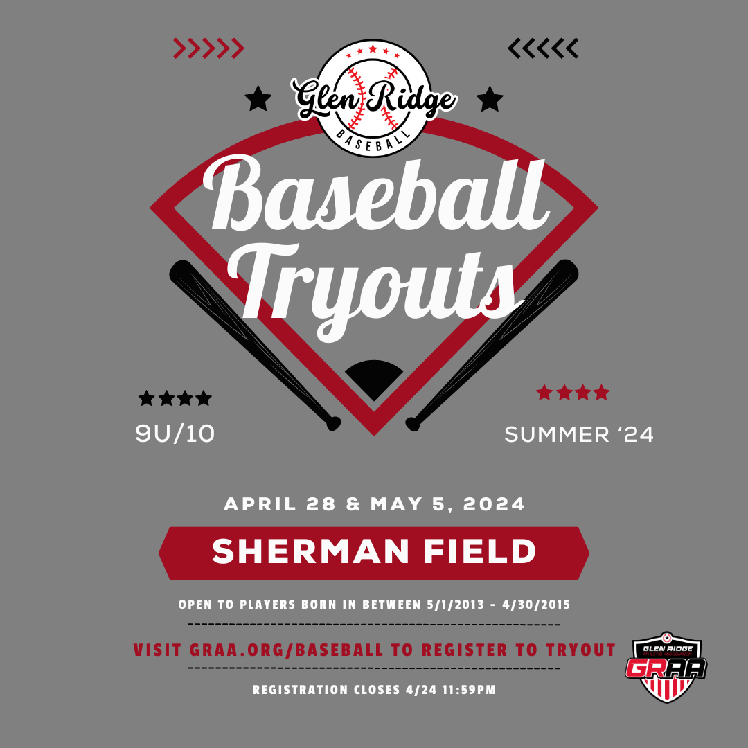 9u/10u Summer Baseball Tryouts Glen Ridge Athletic Association